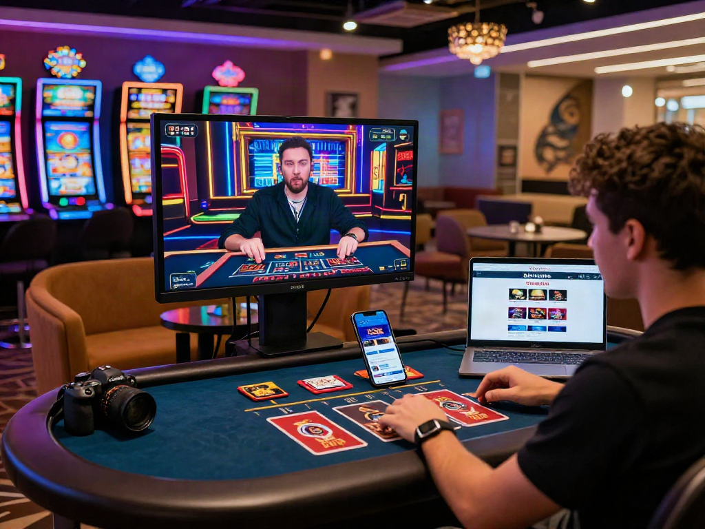 Un joueur sur https://studiobarw.com/ profitant d'une expérience de jeu en direct dans un casino en ligne moderne.